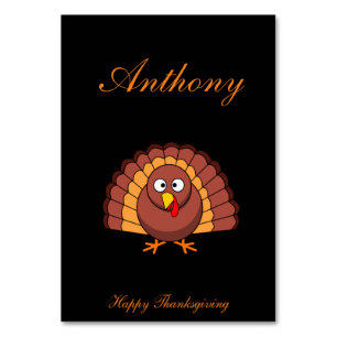 Schwarze Thanksgiving-Platzkarten mit Truthahn Tischnummer