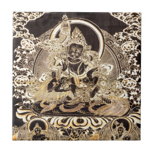 Schwarze tibetisch-buddhistische Kunst in Gold Fliese