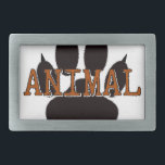 Schwarze Tierpfoten Rechteckige Gürtelschnalle<br><div class="desc">Eine schwarze Pfote und eine Klaue drucken mit braunem Text. Originelles Design.</div>