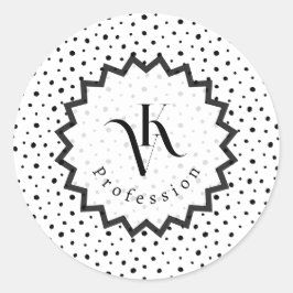 Schwarze Tinte Improvisation Polka Punkte Monogram Runder Aufkleber