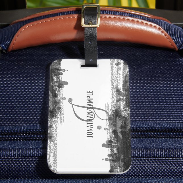 Schwarze Tinte | Schwarze Farbe Abstrakt Monogramm Gepäckanhänger (Vorderseite Insitu 2)