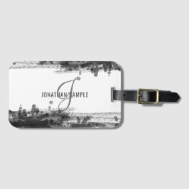 Schwarze Tinte | Schwarze Farbe Abstrakt Monogramm Gepäckanhänger