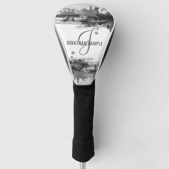 Schwarze Tinte | Schwarze Farbe Abstrakt Monogramm Golf Headcover (Vorderseite)