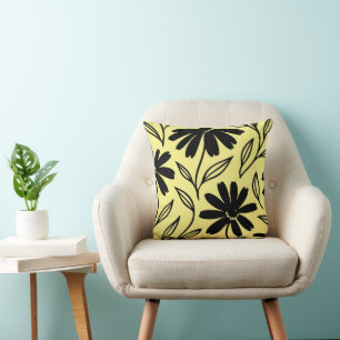 Schwarze Tinten-Daisy Gelb Boho  Kissen