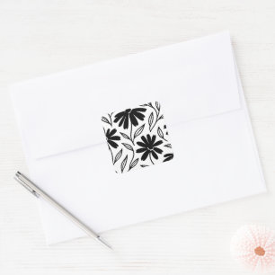 Schwarze Tinten-Gänseblümchen Boho-Brautparty Quadratischer Aufkleber