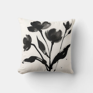 Schwarze Tintenblumenstrauß Kissen
