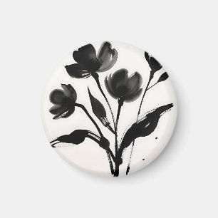 Schwarze Tintenblumenstrauß Magnet