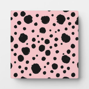 Schwarze Tintenflecken Rosa Polka-Muster Fotoplatte