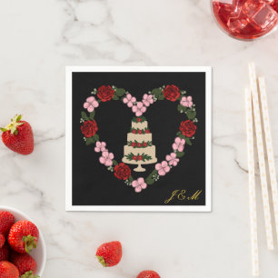 Schwarze Tischserviette, verziert mit einem rosa H Serviette