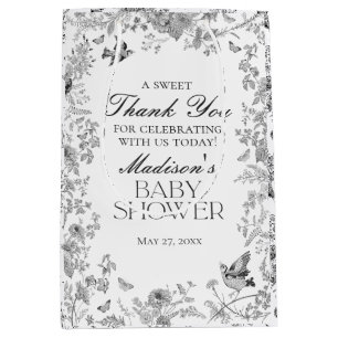 Schwarze Toile de Jouy Blumen Baby Shower Geschenk Mittlere Geschenktüte