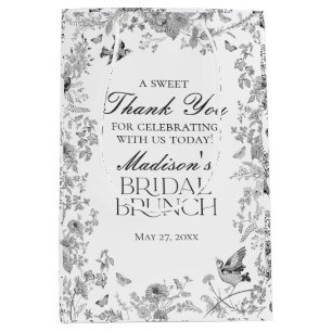 Schwarze Toile De Jouy Florale Hochzeitsbrunch-Ges Mittlere Geschenktüte