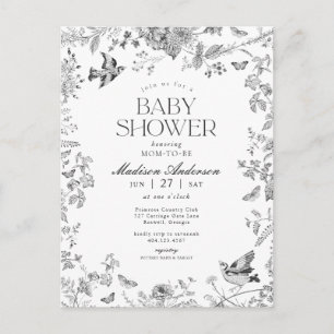 Schwarze Toile De Jouy Vintage Floral Baby Shower Postkarte