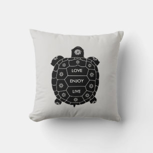 Schwarze Tortoise Art on Light Silver Grau Kissen
