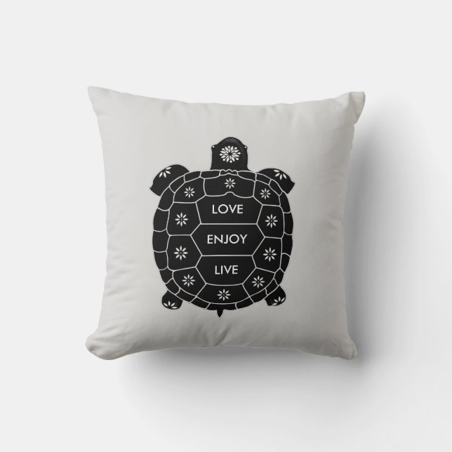 Schwarze Tortoise Art on Light Silver Grau Kissen (Vorderseite)