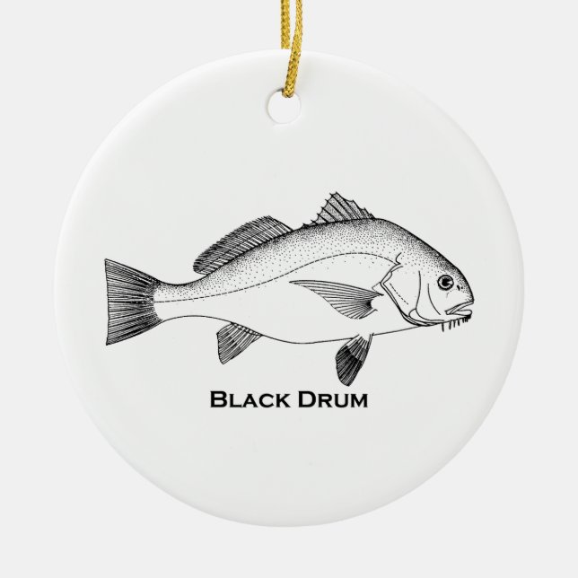 Schwarze Trommel-Fische Keramik Ornament (Vorne)