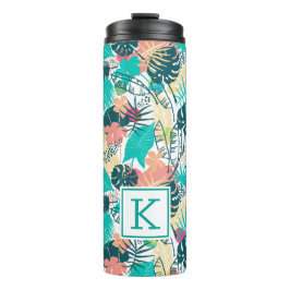 Schwarze tropische Blätter, Collage Monogramm Thermosbecher