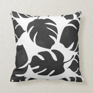 Schwarze tropische Blätter Sommer Glam Botanisch Kissen