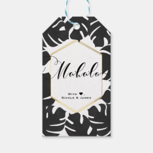 Schwarze tropische Blätter Weiß Gold Chic MAHALO A Geschenkanhänger