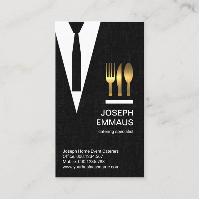 Schwarze Tuch Textur Anzug Krawatte Catering Visitenkarte (Vorderseite)