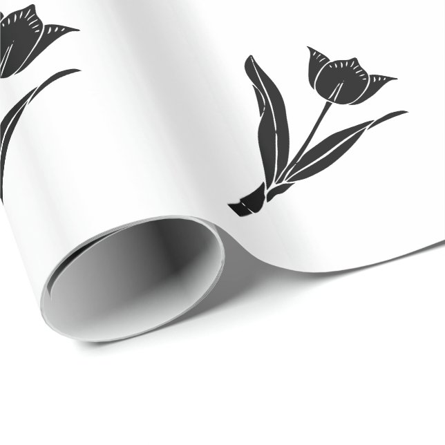Schwarze Tulpe, Schwarzweiss, Blume, mit Blumen Geschenkpapier (Rolleneckpunkt)