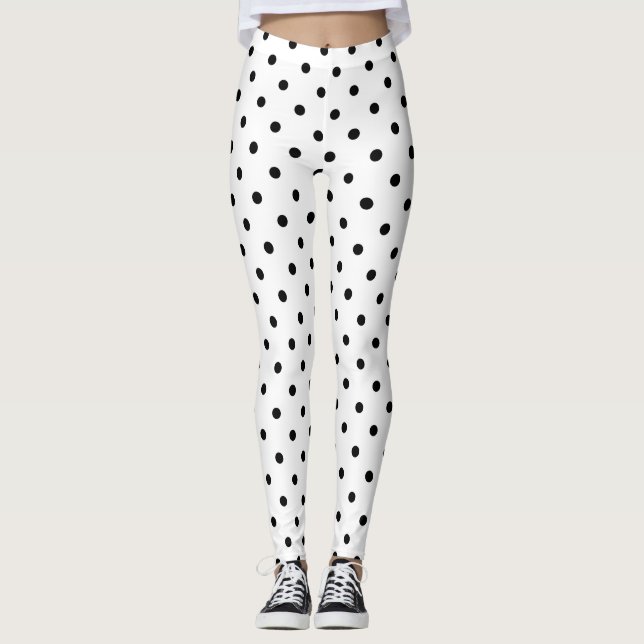 Schwarze Tupfen auf weißem Hintergrund Leggings (Vorderseite)