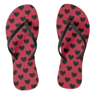 Schwarze Tupfenherzen auf Rot Flip Flops