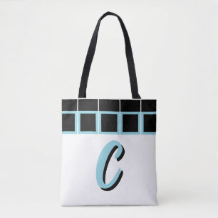 Schwarze & Türkis geometrische Monogramm-Tasche Tasche