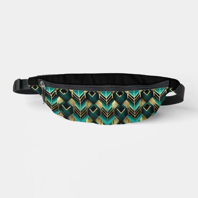 SCHWARZE TURQUOISE GOLD ART DECO-MUSTER BAUCHTASCHE (Vorderseite)