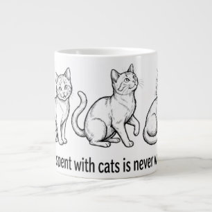 Schwarze Tusche-Skizze von drei Katzen mit "Zeit m Jumbo-Tasse