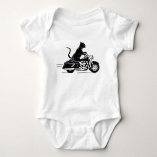 Schwarze Tuxedo-Katze auf Motorrad Baby Strampler