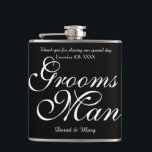 Schwarze Typografie Danke Trauzeuge - Flask Flachmann<br><div class="desc">Diese klassische Typografie-angesagte Flasche ist nur das kleine Geschenk, das Ihre Trauzeugen in ihrem Leben vermisst sind. Nutzen Sie es als Dankeschön, dass Sie an Ihrem besonderen Tag für Sie da sind. Auf der Rückseite kann eine kurze Nachricht hinzugefügt werden. Kann für jede Hochzeitsfeier verwendet werden - Trauzeuge, Trauzeuge etc....</div>