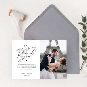 Schwarze Typografie Hochzeit danke Karte