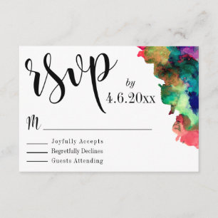 Schwarze Typografie mit farbigen Wasserfarbenfarbe RSVP Karte