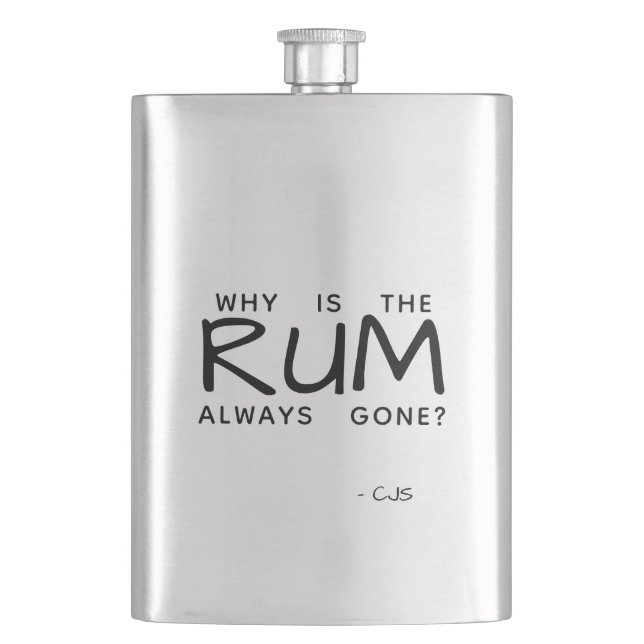 Schwarze Typografie, warum der immer gegangene Rum Flachmann (Vorderseite)
