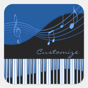 Schwarze u. blaue musikalische Melodien-Aufkleber Quadratischer Aufkleber