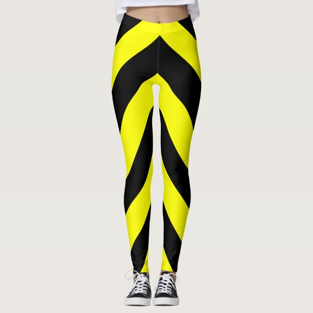 Schwarze u. gelbe Linien Muster Leggings (Vorderseite)