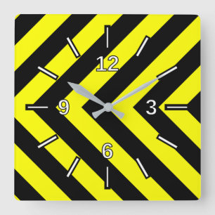 Schwarze u. gelbe Zickzack Ähnliche Quadratische Wanduhr