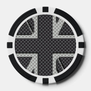 Schwarze u. graue Kohlenstoff-Faser-BRITISCHER Pokerchips