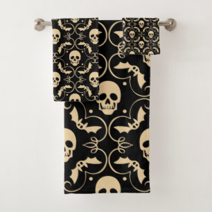 Schwarze u. Sahnehalloweenschädel u. -schläger Badhandtuch Set