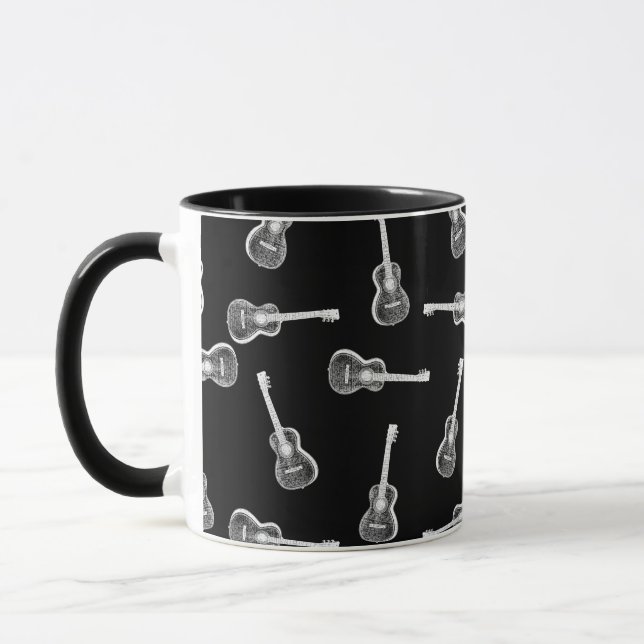 Schwarze u. weiße Akustikgitarre-Entwurfs-Musik Tasse (Links)