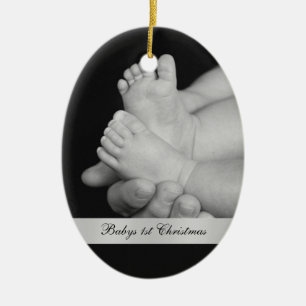 Schwarze u. weiße Babys erste Weihnachtsverzierun Keramikornament