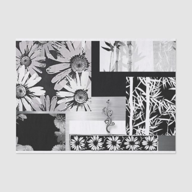 Schwarze u. weiße Blumen-Collage Seidenpapier (Vorderseite)