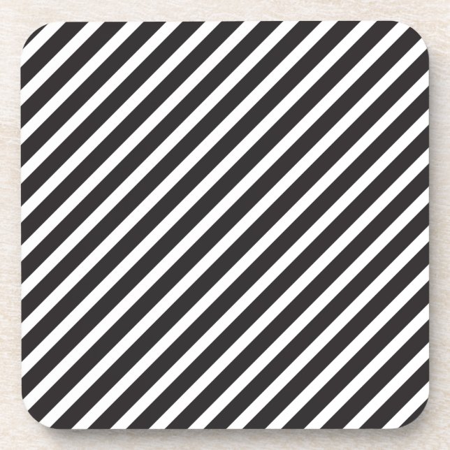 Schwarze u. weiße diagonale Streifen-Untersetzer Untersetzer (Vorderseite)
