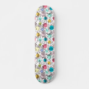 Schwarze u. weiße Einhorn-Skizze - bunte Tupfen Skateboard