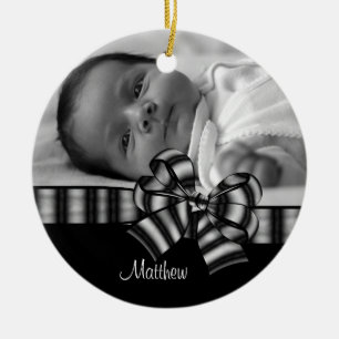Schwarze u. weiße Foto-Baby-Verzierung Keramikornament