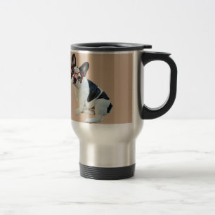 Schwarze u. weiße französische Bulldogge, die ro Reisebecher