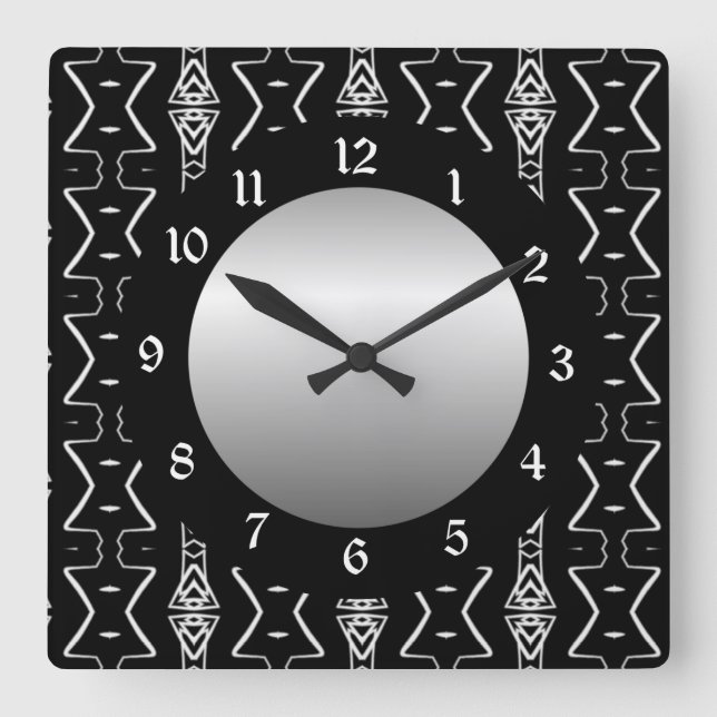 Schwarze u. weiße geometrische Dreieck-Wanduhr Quadratische Wanduhr (Vorderseite)