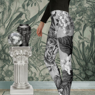 Schwarze u. weiße graue Töne Vintages BlumenToil Leggings