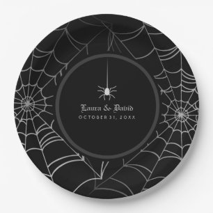 Schwarze u. weiße Halloween-Spinnen-Netz-Hochzeit Pappteller