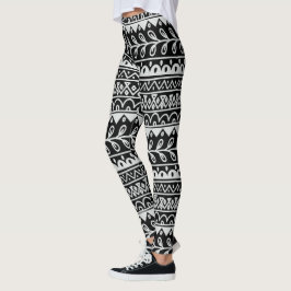 Schwarze u. weiße Hand gezeichnete Leggings